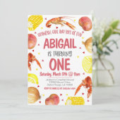 マルディグラスクロフィッシュファースト誕生日招待状 招待状 (スタンド正面)