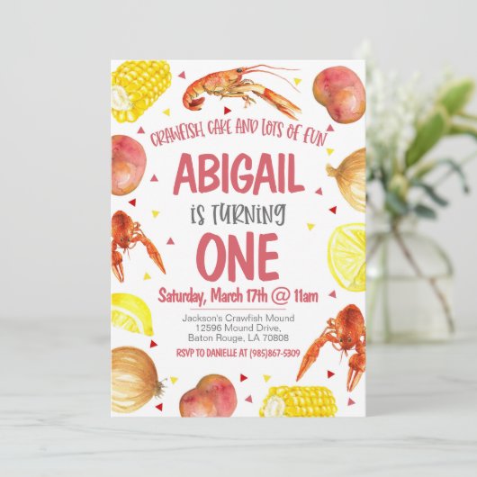 マルディグラスクロフィッシュファースト誕生日招待状 招待状 (スタンド正面)