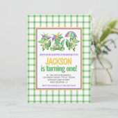 マルディグラスクロワキュートゲーターファースト誕生日 招待状 (スタンド正面)