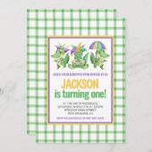 マルディグラスクロワキュートゲーターファースト誕生日 招待状 (正面/裏面)