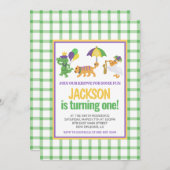 マルディグラスクロワキュートパレードファースト誕生日 招待状 (正面/裏面)