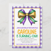 マルディグラスクロワコケットボウファースト誕生日 招待状 (正面)