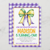 マルディグラスクロワコケットボウファースト誕生日 招待状 (正面/裏面)