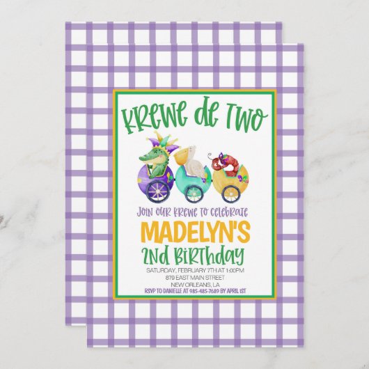 マルディグラスクロワセカンド誕生日招待状 招待状 (正面/裏面)