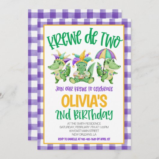 マルディグラスクロワセカンド誕生日招待状 招待状 (正面/裏面)