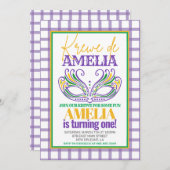 マルディグラスクロワファースト誕生日ANY AGE 招待状 (正面/裏面)