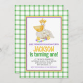 マルディグラスクロワペリカンキングケーキファースト誕生日 招待状 (正面/裏面)