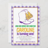 マルディグラスクロワマーチングブーツファースト誕生日 招待状 (正面)