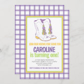 マルディグラスクロワマーチングブーツファースト誕生日 招待状 (正面/裏面)