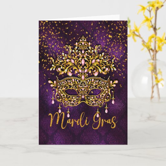 マルディグラスグリーティングカードマルディグラスマスク カード (黄色い花)