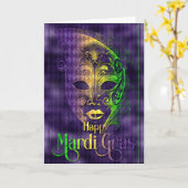 マルディグラスグリーティングカードマルディグラスマスク カード (黄色い花)