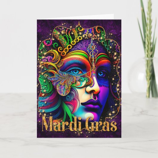 マルディグラスグリーティングカードマルディグラスマスク カード (正面)