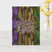 マルディグラスグリーティングカード、マルディグラスフェザー カード (黄色い花)