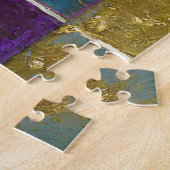 マルディグラスグリーンと金ゴールド羽カラフルマスク ジグソーパズル (側面)