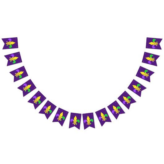 マルディグラスグリーンイエローパープルフルーアデリス バンティングフラッグ (全)