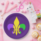 マルディグラスグリーンイエローパープルフルーアデリス ペーパープレート (パーティー)