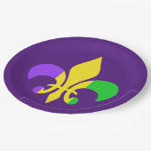 マルディグラスグリーンイエローパープルフルーアデリス ペーパープレート (アングル)