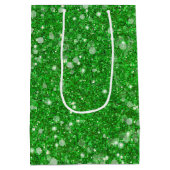 マルディグラスグリーン無地のカラーフェイクグリッターきらきら光る ミディアムペーパーバッグ (裏面)
