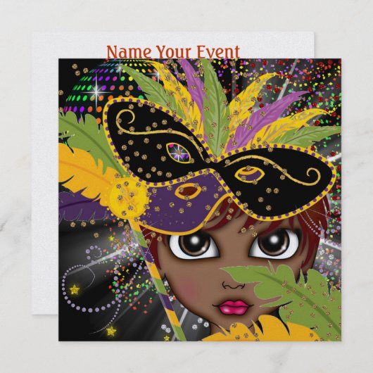 マルディグラスコスチュームパーティの招待状by SRF 招待状 (正面/裏面)