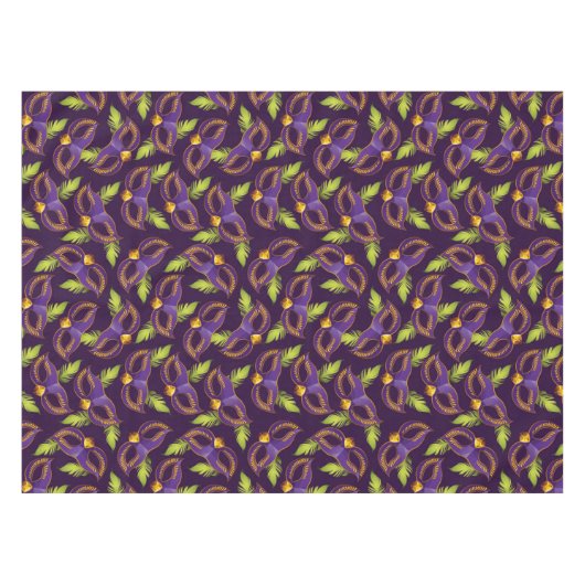 マルディグラスゴールデンパープルマスクグリーンフェザー テーブルクロス (正面(横))