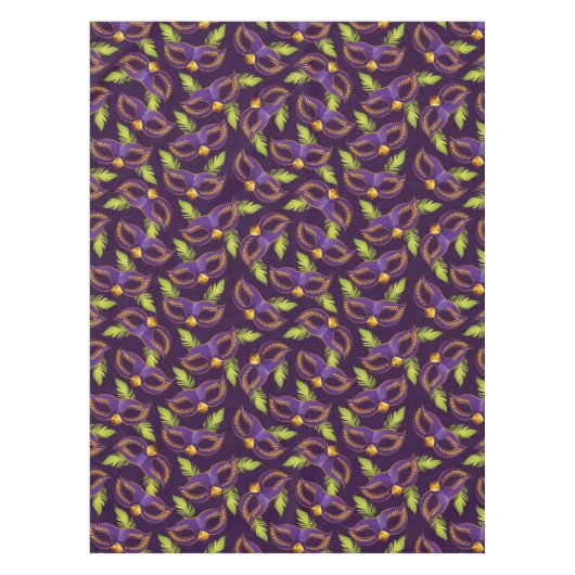 マルディグラスゴールデンパープルマスクグリーンフェザー テーブルクロス (正面)