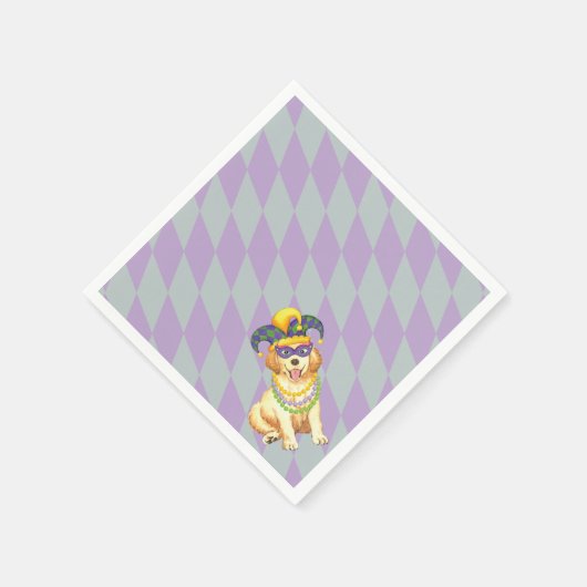 マルディグラスゴールデンレトリバー スタンダードカクテルナプキン (角)