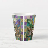 マルディグラスサードアイセラミック金ゴールドフェザーマスク カフェラテマグ (正面)