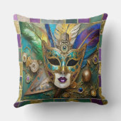 マルディグラスサードアイセラミック金ゴールドフェザーマスク クッション (裏面)