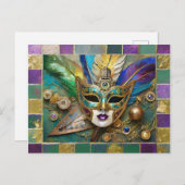 マルディグラスサードアイセラミック金ゴールドフェザーマスク シーズンポストカード (正面/裏面)