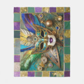 マルディグラスサードアイセラミック金ゴールドフェザーマスク フリースブランケット (正面)