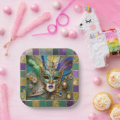 マルディグラスサードアイセラミック金ゴールドフェザーマスク ペーパープレート (パーティー)