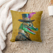 マルディグラススチームパンクパーティーアニマルアリゲーター クッション (ブランケット)