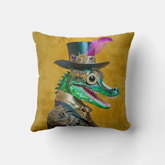 マルディグラススチームパンクパーティーアニマルアリゲーター クッション (裏面)
