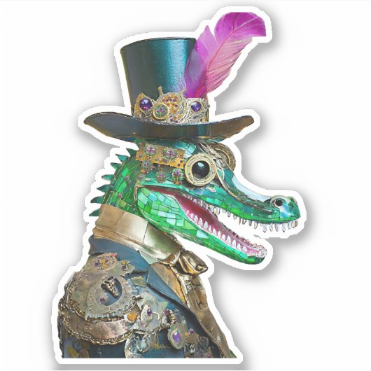 マルディグラススチームパンクパーティーアニマルアリゲーター シール (正面)
