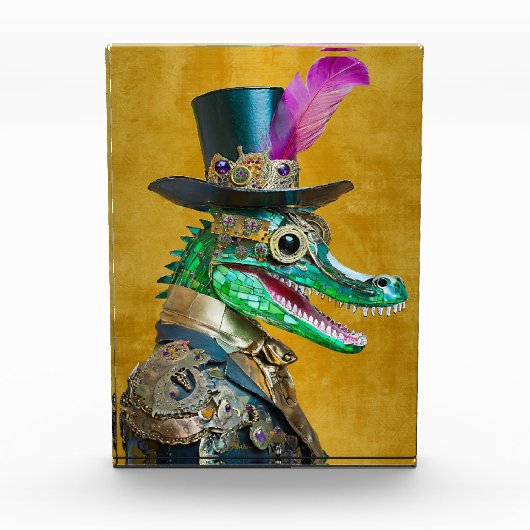 マルディグラススチームパンクパーティーアニマルアリゲーター フォトブロック (正面)