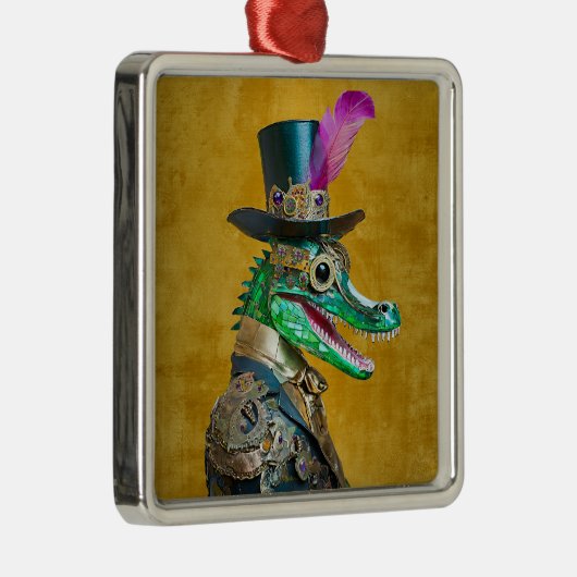 マルディグラススチームパンクパーティーアニマルアリゲーター メタルオーナメント (右)