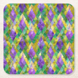 マルディグラスステンドグラスハーレキンプリント スクエアペーパーコースター