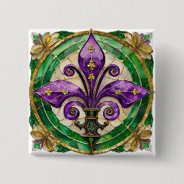 マルディグラスステンドグラス（紋章の）フラ・ダ・リ 缶バッジ