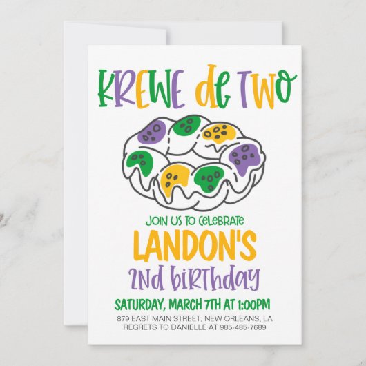 マルディグラスセカンド誕生日招待状 招待状 (正面)