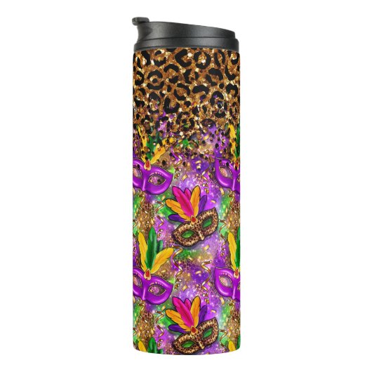 マルディグラスタンブラー、マスクとヒョウ柄 タンブラー (回転右)