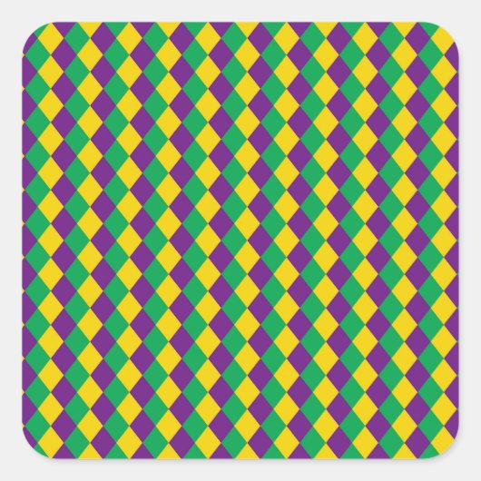 マルディグラスダイヤモンド：鮮やかフェスティバルパターン スクエアシール (正面)