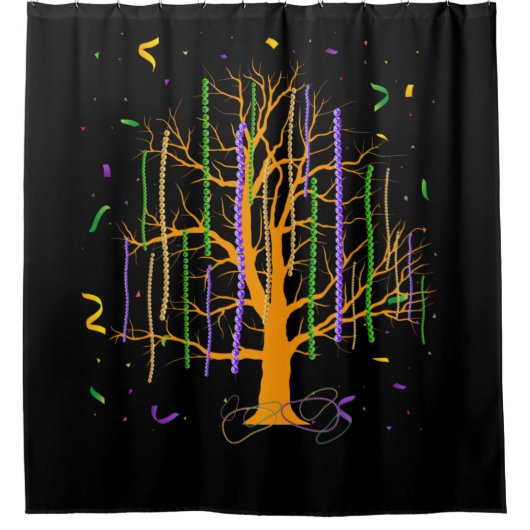 マルディグラスツリービーズニューオーリンズ2022水彩 シャワーカーテン (正面)