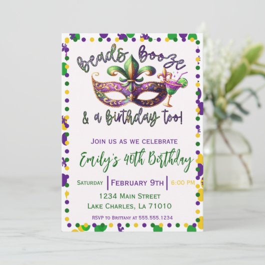 マルディグラステーマド誕生日 招待状 (スタンド正面)