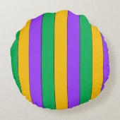 マルディグラストライプスのパターンパープルグリーンイエロー ラウンドクッション (裏面)