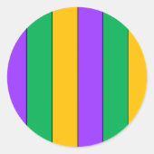 マルディグラストライプスのパターンパープルグリーンイエロー ラウンドシール (正面)