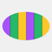 マルディグラストライプスのパターンパープルグリーンイエロー 楕円形シール (正面)