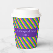 マルディグラストライプスのパターン紫緑黄パパニコロウ 紙コップ (正面)