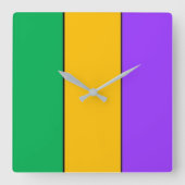 マルディグラストライプスパターングリーンイエローパープル スクエア壁時計 (正面)