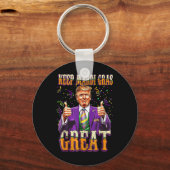 マルディグラスドナルド素晴らしトランプ再び米国国旗 キーホルダー (正面)
