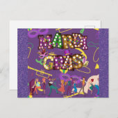 マルディグラスニューオーリンズジャズバンドパープル ポストカード (正面/裏面)